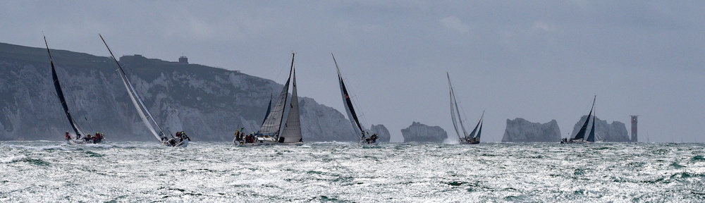 Rolex Fastnet Race start off Cowes 8 August 2021The Needles GBR 6908 R White Knight 7 1.005 8 Royal Armoured Corps Yacht CClurbaig Circuit J/109